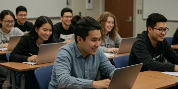 High school students engaging in an early college program classroom