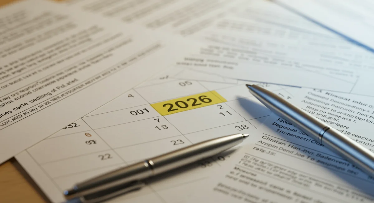 Calendar with 2026 highlighted, symbolizing upcoming health benefits compliance deadlines.