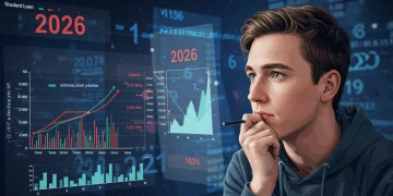 Student analyzing 2026 student loan interest rate forecast data on a screen