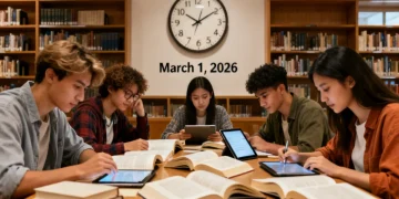 Students preparing applications for 2026 deadlines, focused on March 1st