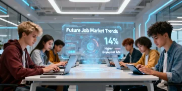 Students collaborating on a project for 2026 career readiness, showcasing essential future skills.