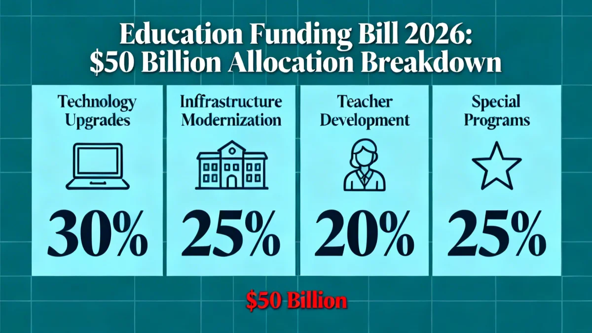 Infographic detailing the billion allocation of the Education Funding Bill 2026 across various school improvement categories
