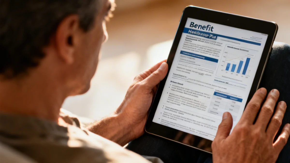 Person reviewing dental and vision benefit plan documents on a tablet