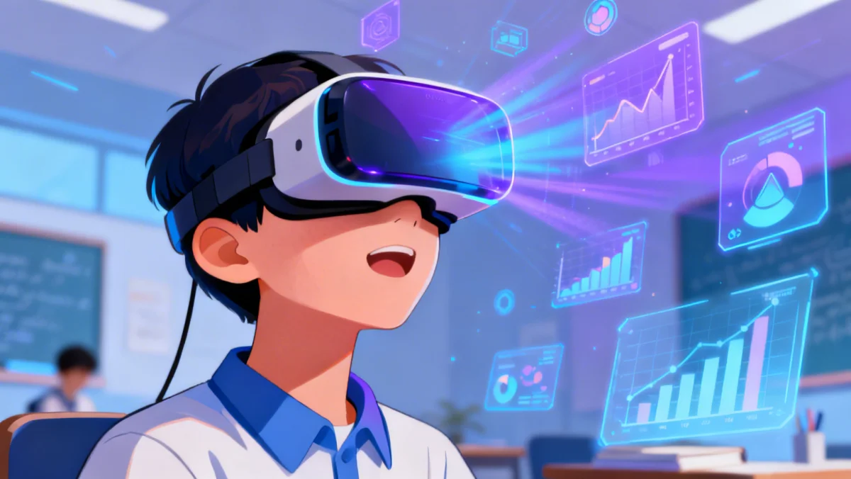 Student immersed in a virtual reality learning experience, demonstrating personalized and engaging educational technology.