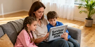 Family reviewing survivor benefits information on a tablet