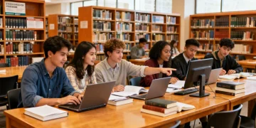 Graduate students studying in a library, symbolizing academic pursuit and financial planning for advanced degrees.