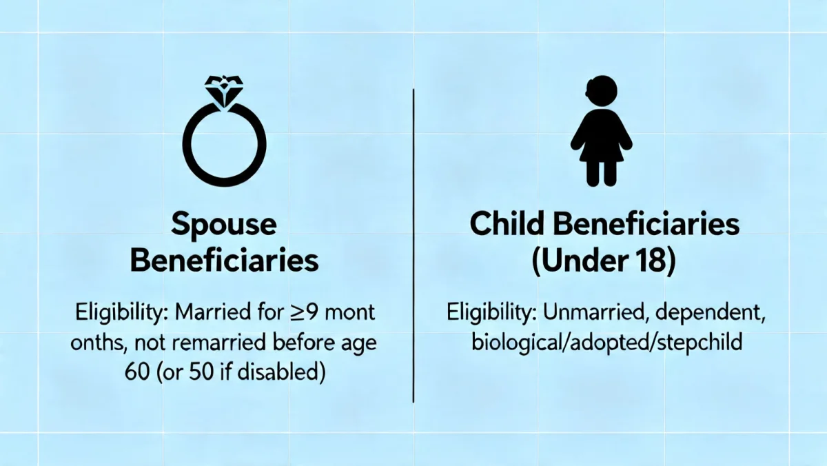 Infographic detailing survivor benefits eligibility criteria